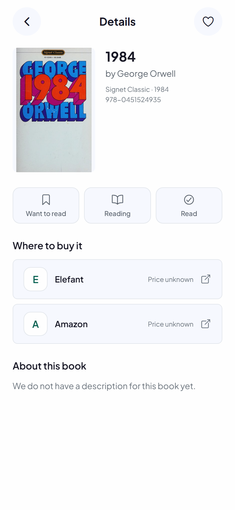 A book's screen in the app